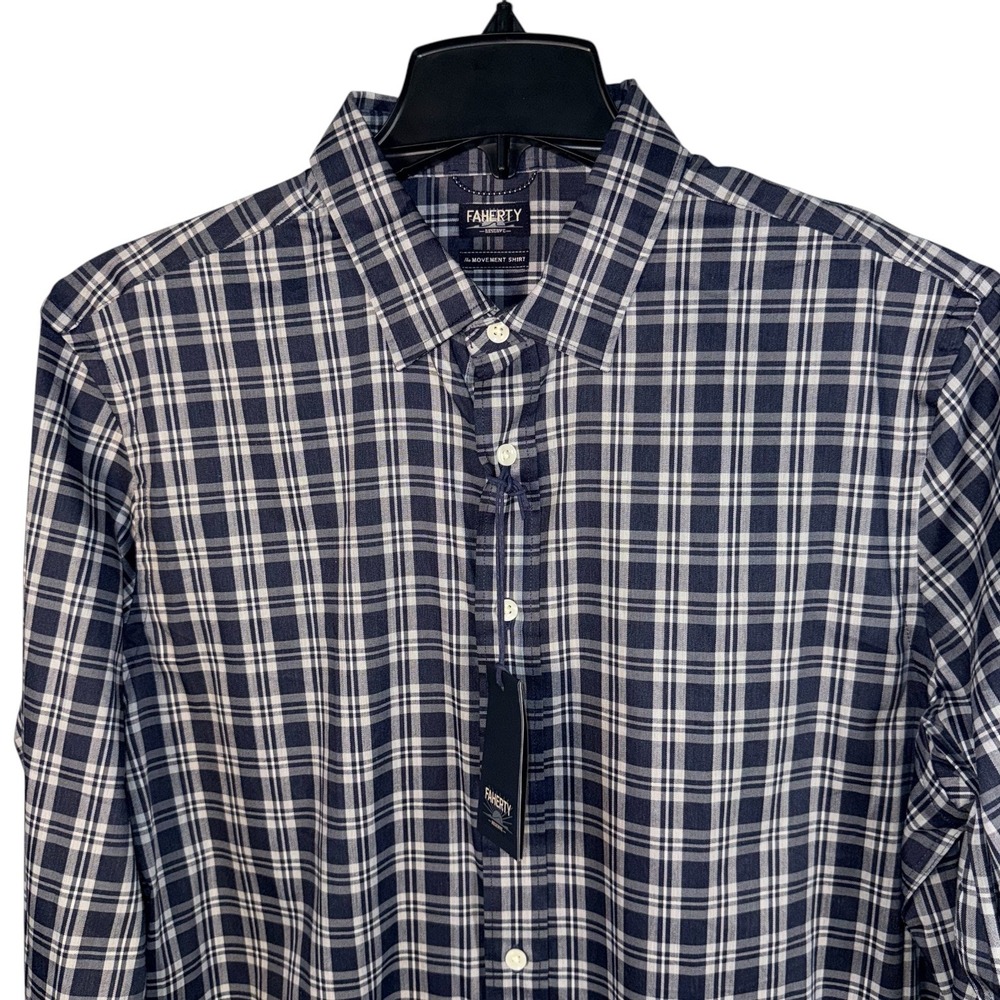 Faherty Mens Size Large The Movement Blue Plaid Long Sleeve Shirt NWT